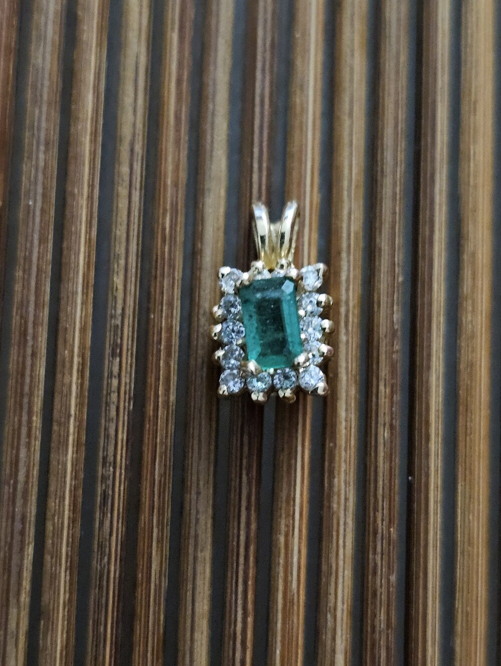 14k Emerald,diamond Yellow Gold Pendant